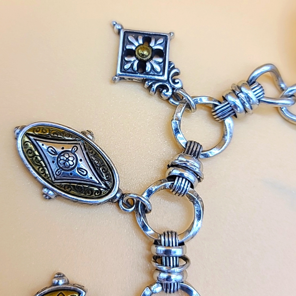 $110 Brighton "CHERISH" Multi Two-Tone Cross, Moon, & Heart Charm Bracelet RARE - Picture 5 of 11